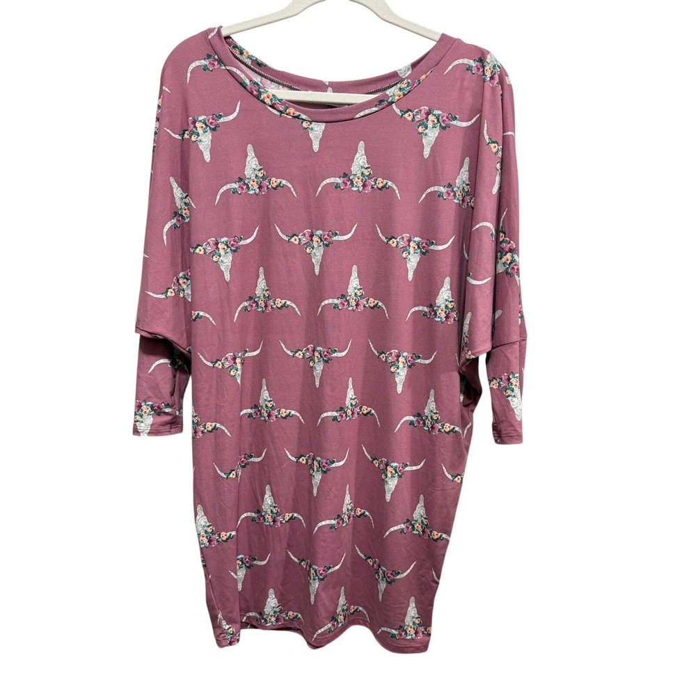 My Amelia James Women M Mauve Floral Bull Skull Dolman Tunic Top western cowgirl
